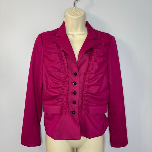 Robert Rodriguez Pink Ruffle Fitted Blazer Jacket Y2K Women's 4 - Picture 1 of 15